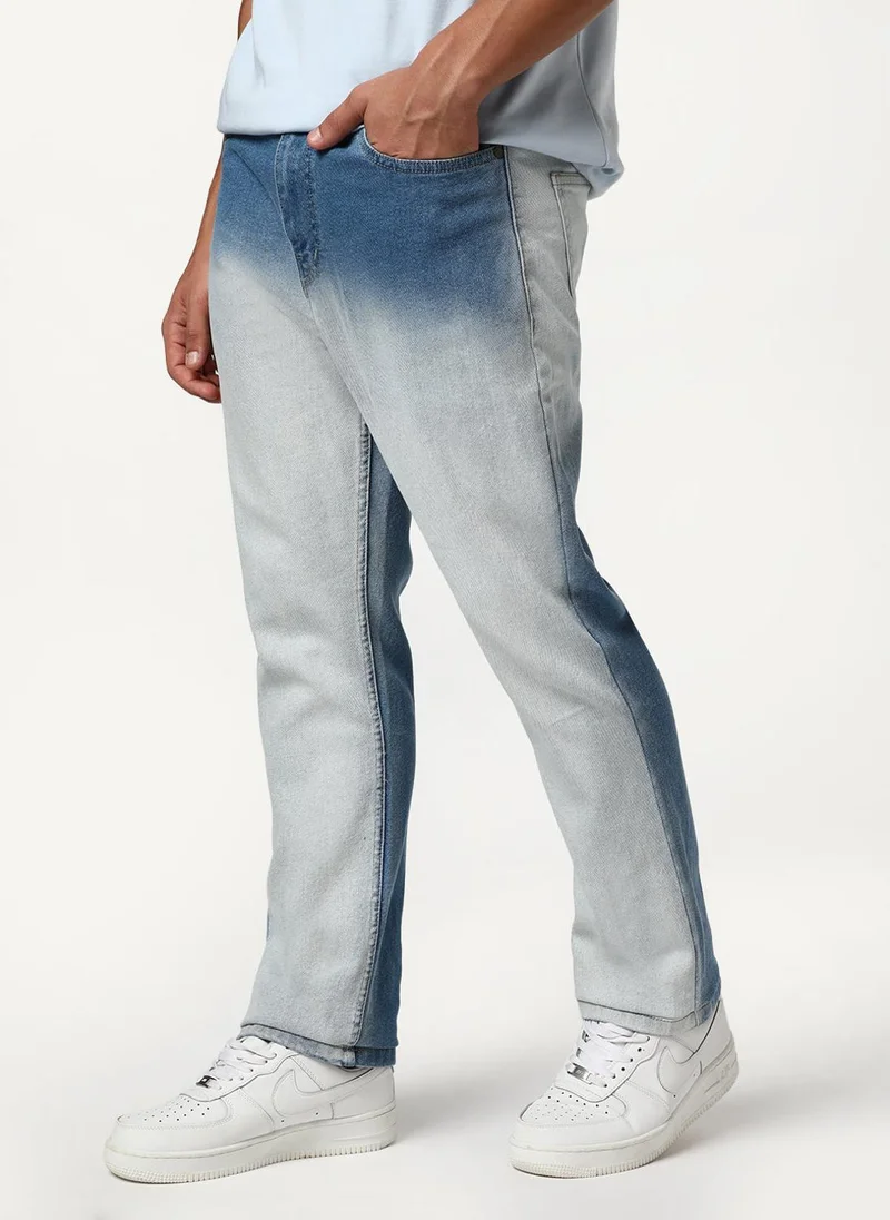 أوربانو فاشن Urbano Fashion Men's Light Blue Straight Fit Heavy Washed Faded Denim Jeans Stretchable